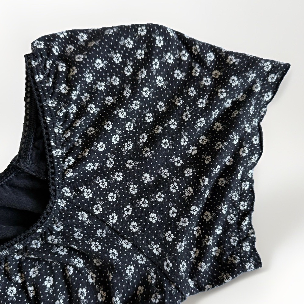 Vintage 90s Pimkie Short Dress S Black Ditsy Floral Milkmaid Coquette Babydoll - Picture 4 of 11
